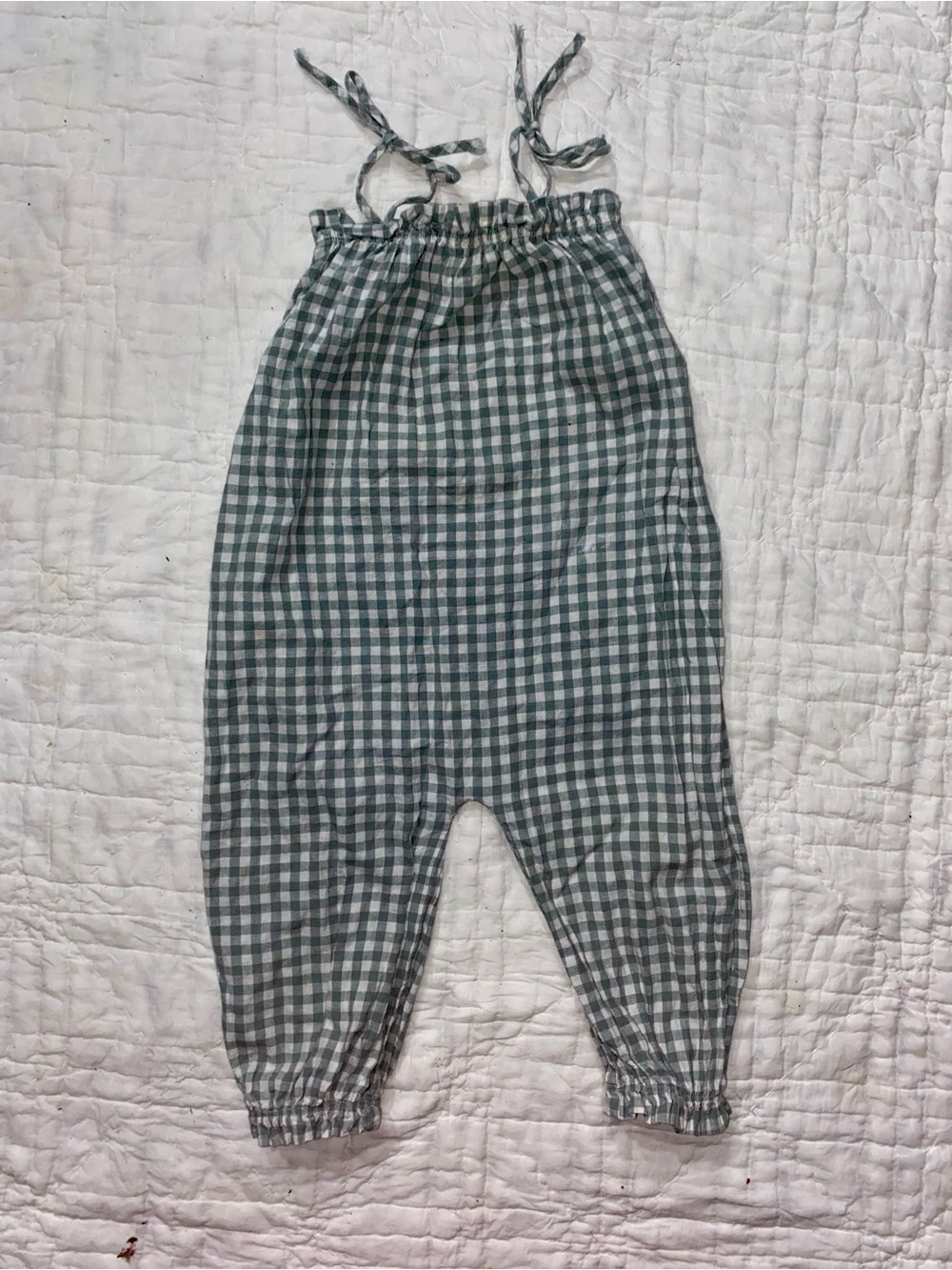 Blue Gingham Jumpsuit with Ties